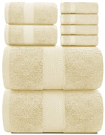 Load image into Gallery viewer, Luxury Beige Bath Towel Set 8 Pcs Combed Cotton Hotel Quality Absorbent Beige