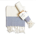Load image into Gallery viewer, The Fine Living Co. Turkish Hand Towels Set of 2 100% Cotton Kitchen and Bathroom Hand Towels Decorative Hand Towels for Bath Guest Face Hair Tea Dishcloth 40”x18” (White & Blue)