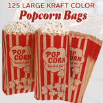 Load image into Gallery viewer, Popcorn Bags 2oz Bulk Pack of 125 pcs Large Brown & Red Individual Pop Corn Bags