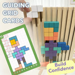 Load image into Gallery viewer, Wooden Puzzle Blocks Montessori Brain Blocks & Stacki Style 10 Challenge Cards Numbered Tray & Grid Guide Educational Game for Kids Ages 3 to 5 Russian Blocks Style Learning Game