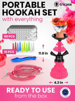 Load image into Gallery viewer, Pink Portable Hookah set with everything Hookah Set 4 Hose Hookah LilOne Hookah