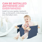 Load image into Gallery viewer, Canvas Baby Swing Wooden Hanging Swing Seat Chair with Safety Belt Durable Baby Swing Chair Outdoor and Indoor Swing for Kids Mounting Hardware Included Blue