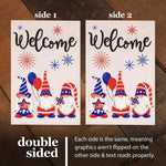 Load image into Gallery viewer, G128 Combo Pack: Garden Flag Stand Black 36 in x 16 in & Garden Flag Patriotic Decoration Welcome Three Gnomes Celebrating 4th of July 12x18 DoubleSided Burlap Fabric