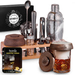 Load image into Gallery viewer, Bartender Kit with Whiskey Smoker 13 pcs Bamboo Stand Bar Set with Cocktail Shaker Bartending Kit with Essential Bar Accessory Tools Wood Chips Black
