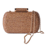 Load image into Gallery viewer, Fine Living Straw Clutch Purse for Women – Hand Woven Crossbody Bag Women's Shoulder Handbags with 2 detachable chains Raffia Wicker Rattan Evening Bag for Winter Wedding Vacation & Casual Outfits Sustainable Stylish