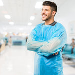 Load image into Gallery viewer, Disposable Isolation Gown X Large10 Pack Blue 2 Mil Polyethylene Disposable Gowns Medical Waterproof Isolation Gowns Disposable Medical Gowns with Elastic Wrists Double Back Ties