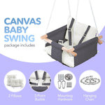 Load image into Gallery viewer, Canvas Baby Swing Seat with Safety Belt Durable Wooden Swing Chair for Kids Indoor & Outdoor Use Mounting Hardware Included Gray White