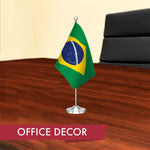 Load image into Gallery viewer, Brazil Brazilian Desk Flag Set 8.5x5.5 In Printed 300D Polyester with Silver