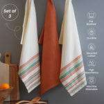 Load image into Gallery viewer, Decorative Kitchen Towels Set of 3 Recycled Cotton 28x18 inch Waffle Weave Dish Towels for Drying Dishes Red and Green Absorbent Tea Towels Boho Stripe Design Eco Friendly