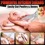 Load image into Gallery viewer, 4 in 1 Multifunction Heavy Duty Kitchen Shears Sharp Seafood Fish Turkey Chicken Shears with Non Slip Metal Handle & Micro Serrated Blades for Meat Spring Loaded Bone Scissors Gold