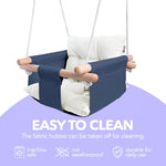 Load image into Gallery viewer, Canvas Baby Swing Wooden Hanging Swing Seat Chair with Safety Belt Durable Baby Swing Chair Outdoor and Indoor Swing for Kids Mounting Hardware Included Blue