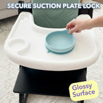 Load image into Gallery viewer, Tray Cover for Stokke Tripp Trapp High Chair Clear Easy Clean Glossy Surface with Suction Plate Lock Perfect Snap On Fit Protects Original Tray Dishwasher Safe
