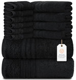 Load image into Gallery viewer, 12 Pcs Bath Towel Set for Bathroom Wealuxe Collection Black 100% Cotton Soft