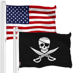 Load image into Gallery viewer, Combo Pack: USA American Flag & Pirate Jolly Roger Swords Flag 3x5 FT Printed 150D Polyester
