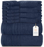 Load image into Gallery viewer, 12 Pcs Bath Towel Set for Bathroom Wealuxe Collection 100% Cotton Soft Navy Blue