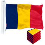 Load image into Gallery viewer, G128 5 Pack: Chad (Chadian) Flag 3x5 feet Printed 150D Indoor/Outdoor, Vibrant Colors, Brass Grommets, Quality Polyester, Much Thicker More Durable Than 100D 75D Polyester