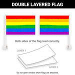 Load image into Gallery viewer, G128 2 Pack: LGBT Rainbow Pride Car Flag 11x17 In Double LiteWeave Pro Series Double Sided Printed 150D Polyester Flagpole Included Perfect for Festival Celebrations, Parades