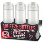 Load image into Gallery viewer, Set of 3 Condiment Squeeze Bottles for Sauces 16 oz Easy to Fill Clear Bottles with Self Closing Valve Ready to Dispense for Dressings Ketchup Mustard & More Durable Reusable Mess Free Design