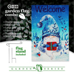 Load image into Gallery viewer, G128 Combo Pack: Garden Flag Stand Black 36 in x 16 in & Garden Flag Winter Decoration Welcome Festive Bearded Gnome with Parcel 12x18 DoubleSided Blockout Fabric