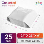 Load image into Gallery viewer, White Gusseted Poly Mailers 24 x 21 x 6 Inch Pack of 25 Poly Shipping Envelopes for Clothing 2.5 Mil. Plastic Shipping Bags Self Seal. Mailing Packages