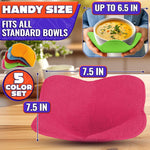 Load image into Gallery viewer, Microwave Bowl Holder Set of 5 – Five Color Pack Microwave Bowl Holders for Hot Food (7.5 x7.5 ) – Heat Resistant Fabric for Bowls Cups Saucers Machine Washable