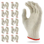 Load image into Gallery viewer, Beige Work Cotton Gloves for Men Women 9.5 Inch Pack of 24 (12 Pairs) String Knit Work Gloves with Red Line Elastic Knit Wrist Washable Cotton Polyester Gardening Gifts