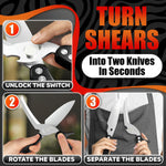 Load image into Gallery viewer, 4 in 1 Multi Use Kitchen Shears for Food Heavy Duty Sharp Seafood Fish Turkey Chicken Shears with Non Slip Metal Handle Micro Serrated Blades Spring Loaded Safety Lock Bone Scissors Black