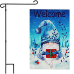 Load image into Gallery viewer, G128 Combo Pack: Garden Flag Stand Black 36 in x 16 in & Garden Flag Winter Decoration Welcome Festive Bearded Gnome with Parcel 12x18 DoubleSided Blockout Fabric