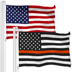 Load image into Gallery viewer, G128 Combo Pack: USA American Flag & Thin Orange Line Flag 3x5 FT Printed 150D Indoor/Outdoor, Vibrant Colors, Brass Grommets, Quality Polyester