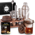 Load image into Gallery viewer, Bartender Kit with Whiskey Smoker 13 pcs Pine Stand Bar Set with Cocktail Shaker Bartending Kit with Essential Bar Accessory Tools Wood Chips Steel (Torch not Included)