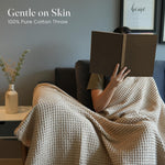 Load image into Gallery viewer, The Fine Living Co. 100% Cotton Waffle Weave Throw Blanket Lightweight Soft and Breathable Throw Blanket for All Season Skin Friendly Blanket for Couch Bed Sofa 50”x60” inches Sand