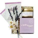 Load image into Gallery viewer, Mini Lavender Spa Gift Set Relaxation Gift Basket for Women Self Care Package with Lavender Candle Bath Bomb Soap Greeting Card & More