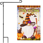 Load image into Gallery viewer, G128 Combo Pack: Garden Flag Stand Black 36 in x 16 in & Garden Flag Halloween Decoration Trick or Treat Witch Hat Gnome with Broom 12x18 DoubleSided Blockout Fabric