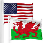 Load image into Gallery viewer, G128 Combo Pack: American USA Flag 3x5 Ft & UK Wales Flag 3x5 Ft, Both Printed 150D Polyester, Indoor/Outdoor, Brass Grommets