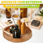 Load image into Gallery viewer, Rattan Tray 8.7 Inch Round Woven Serving Basket with Handles Decorative Tray for Coffee Table Bread Fruit Vegetables Restaurant & Home Use