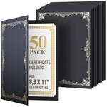 Load image into Gallery viewer, 50 Pack Premium Black Certificate Holders 8.5 x 11 inch Heavyweight 300gsm Cardstock Diploma Holder & Certificate Folder Award Certificate Folders for Graduation with Gold Foil Diploma Cover