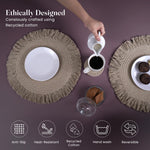 Load image into Gallery viewer, The Fine Living Co. Braided Cotton Placemats (Set of 4 15 Inches) with 4 Free Coasters Washable Anti Slip Heat Resistant Mats Boho Woven Round Table Mats for House Decor Kitchen and Dining