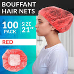 Load image into Gallery viewer, Red Bouffant Caps 21 Inch Pack of 100 Non Woven Hair Caps with Elastic Band Breathable Disposable Polypropylene Hats Unisex Protective Hair Covers for Food Service