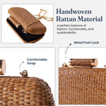 Load image into Gallery viewer, Fine Living Straw Clutch Purse for Women – Hand Woven Crossbody Bag Women's Shoulder Handbags with 2 detachable chains Raffia Wicker Rattan Evening Bag for Winter Wedding Vacation & Casual Outfits Sustainable Stylish