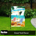 Load image into Gallery viewer, Combo Pack: Garden Flag Stand Black 36x16 Inch & Garden Flag Beach Summer with Chairs Umbrella 12x18 Inch