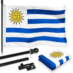 Load image into Gallery viewer, Combo Pack: 6 Feet Tangle Free Spinning Flagpole (Black) Uruguay Uruguay Flag 3x5 ft Printed 150D Brass Grommets (Flag Included) Aluminum Flag Pole