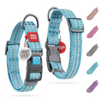 Load image into Gallery viewer, Blue Reflective Cotton Dog Collar Eco Friendly for Medium Dogs 10 -16 inch Neck