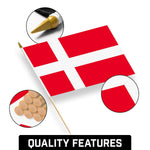 Load image into Gallery viewer, G128 30 Pack Handheld Denmark Danish Stick Flags 12x18 In Printed 150D Polyester, Country Flag, Solid Wooden Stick, Spear Gold Tip