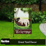 Load image into Gallery viewer, G128 Combo Pack: Garden Flag Stand Black 36x16 Inch & Garden Flag Welcome Sleeping Puppy 12x18 Inch