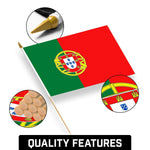 Load image into Gallery viewer, G128 12 Pack Handheld Portugal Portuguese Stick Flags 12x18 In Printed 150D Polyester, Country Flag, Solid Wooden Stick, Spear Gold Tip