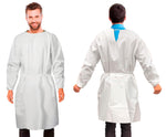 Load image into Gallery viewer, Disposable Isolation Gown X Large Pack of 10 White PPE Gowns Disposable Microporous 50 GSM Disposable Gowns Medical Protective Gown Disposable with Elastic Wrists Waist Neck Ties No Pockets