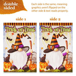 Load image into Gallery viewer, G128 Combo Pack: Garden Flag Stand Black 36 in x 16 in & Garden Flag Halloween Decoration Trick or Treat Witch Hat Gnome with Broom 12x18 DoubleSided Blockout Fabric