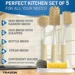 Load image into Gallery viewer, Dish Brush Set of 5 with Convenient Holder Bottle Water Brush Dish Scrub Brush Scrubber Brush and Straw Brush Kitchen Scrub Brushes Non Slip Long Handle for Sink Dishes Cup Pot