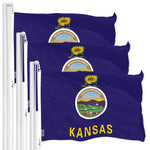 Load image into Gallery viewer, G128 3 Pack: Kansas KS State Flag 3x5 Ft LiteWeave Pro Series Printed 150D Polyester Indoor/Outdoor, Vibrant Colors, Brass Grommets, Thicker and More Durable Than 100D 75D Polyester
