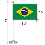 Load image into Gallery viewer, Brazil Brazilian Desk Flag Set 8.5x5.5 In Printed 300D Polyester with Silver